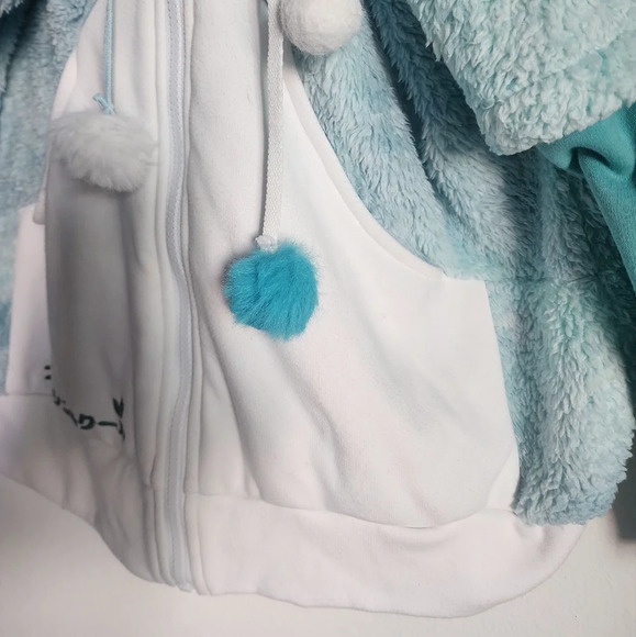 Micotaku Women's Zip Front Hoodie, Mint Couds pattern. Front angle pockets. S/M - Picture 7 of 14